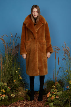 Super Luxe Faux Fur Coat - Chestnut