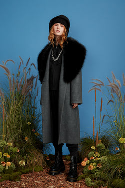 Plaid Grandpa Coat with Attached Hoodie - Grey Blue Green