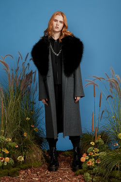 Plaid Grandpa Coat with Attached Hoodie - Grey Blue Green