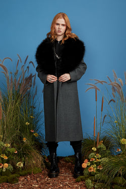 Plaid Grandpa Coat with Attached Hoodie - Grey Blue Green